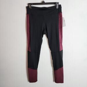 Splendid Womens Ankle Leggings Size S Black Maroon Colorblock Suede Panel Active